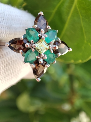 925 Inel Masura 17 Cu Peridot Agate Si Quarz