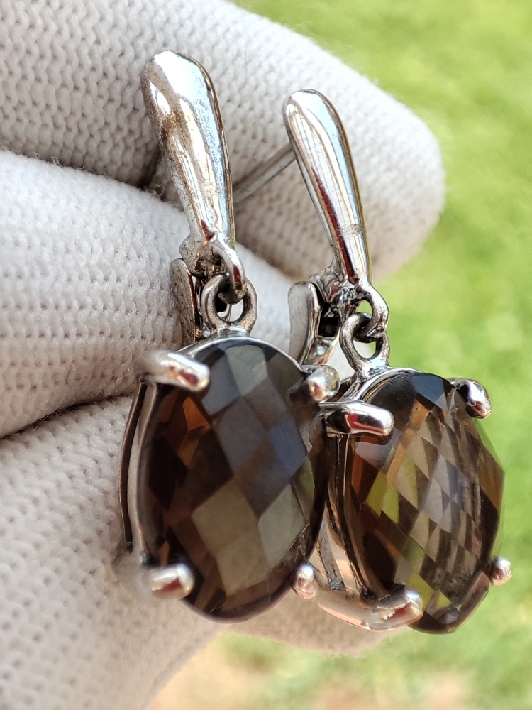 925 CERCEI ARGINT CU QUARTZ FUMURIU