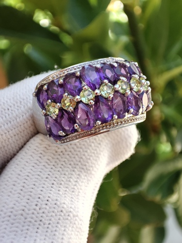 925 Inel argint cu ametist si peridot masura 17