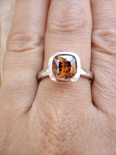 925 Inel argint cu quartz cogniac masura 16