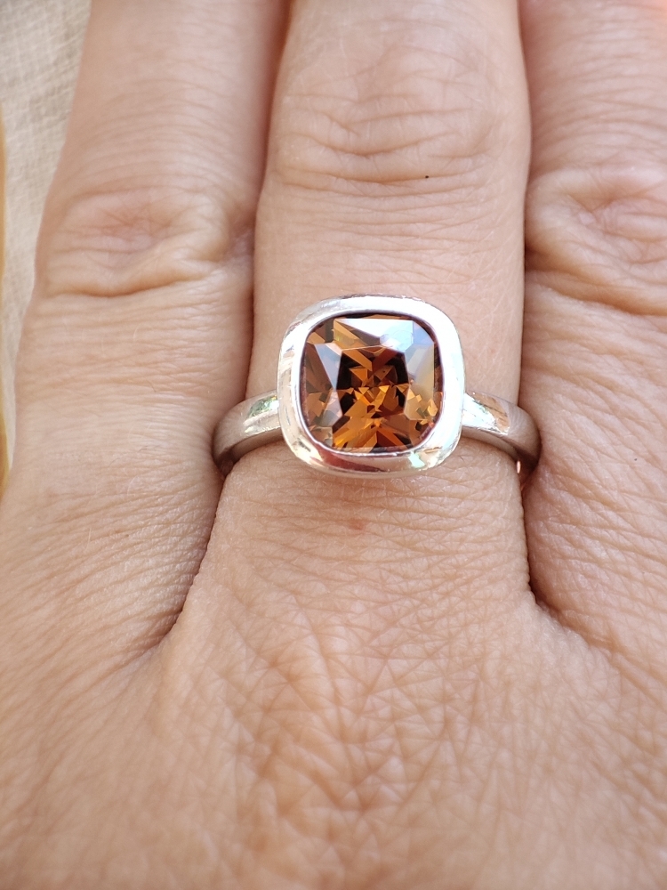 925 Inel argint cu quartz cogniac masura 16