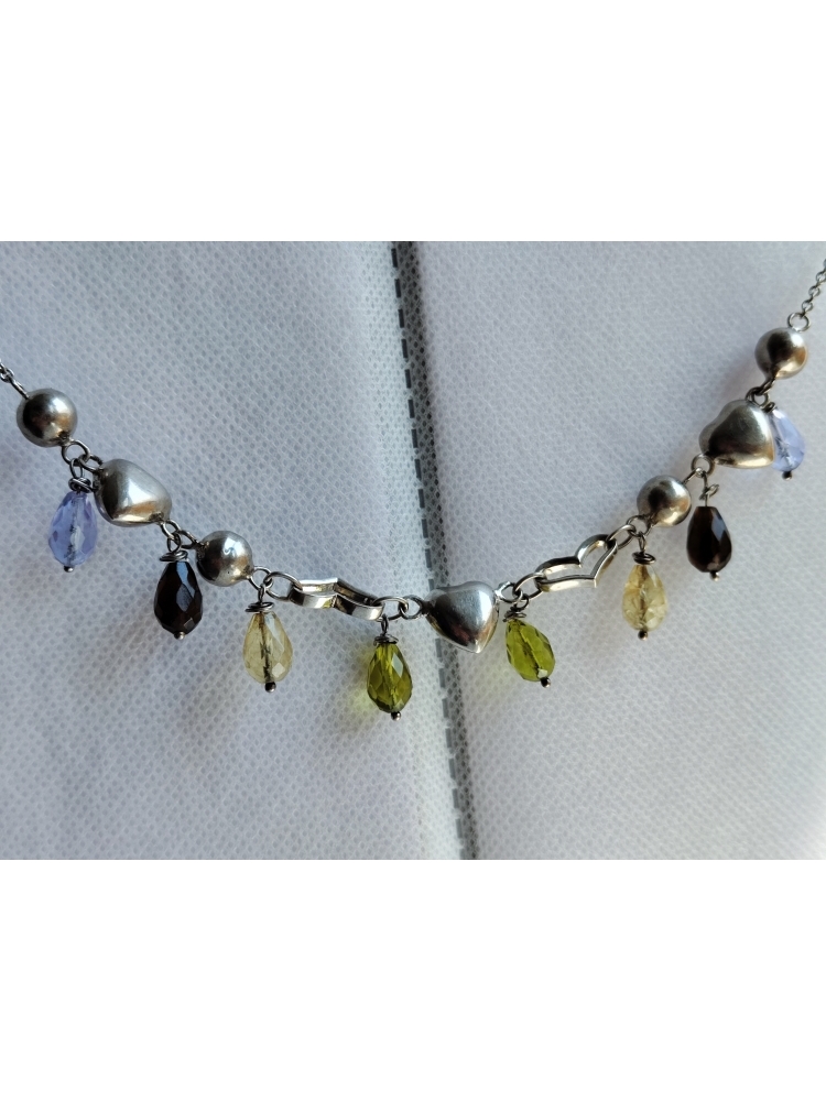 925 colier argint cu tanzanit, quartz peridot