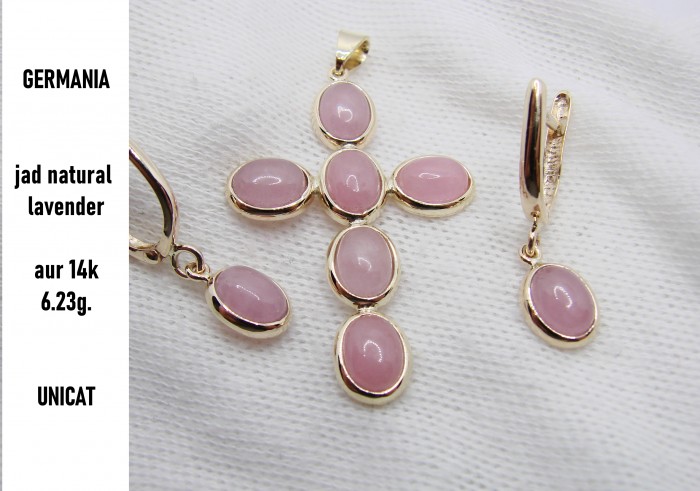 Set aur 14k cercei si cruciulita cu Jad Lavender Jade Jadeit