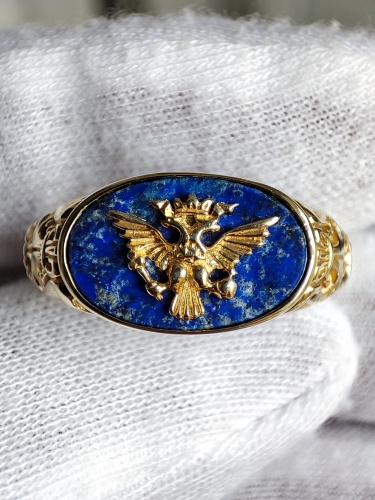 Faberge inel aur 14k lapis lazuli ghiul aur barbatesc diplomat Franklin Mint