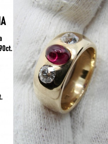 Inel Aur 16K Cu Turmalina de Rubelit si Diamant natural