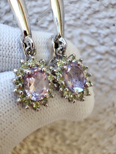 925 Cercei argint cu ametist si peridot