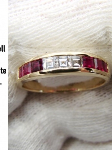 Inel aur 18k cu diamante si rubine unicat jubilee traditional aniversar