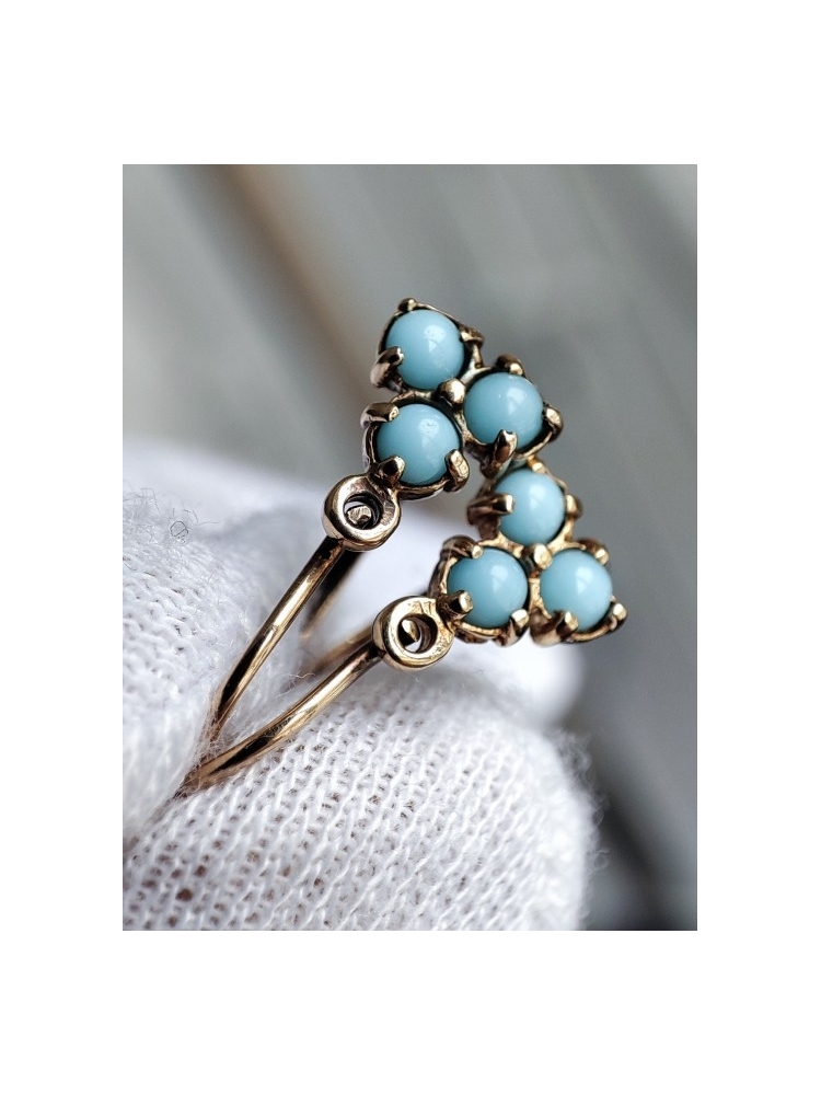 Cercei Aur 14K Copii Fetite cu Coral Albastru in Montura