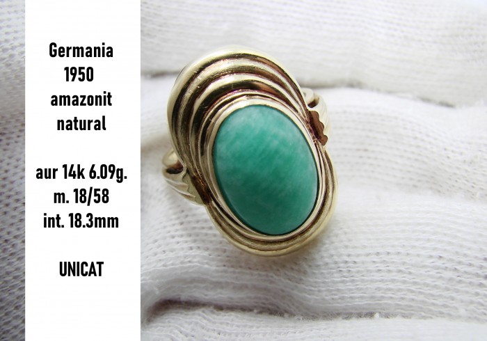 Inel Aur 14K Cu Amazonit Natural Unicat