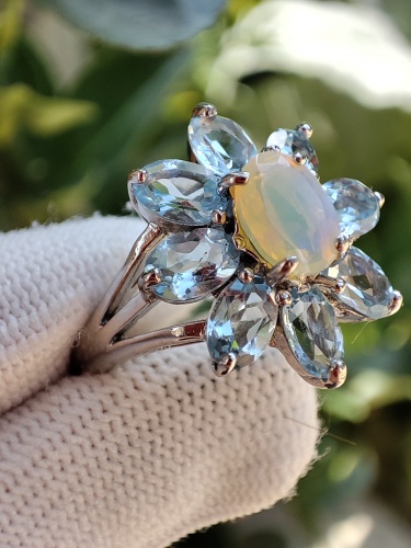 925 Inel argint cu opal si topaz masura 19