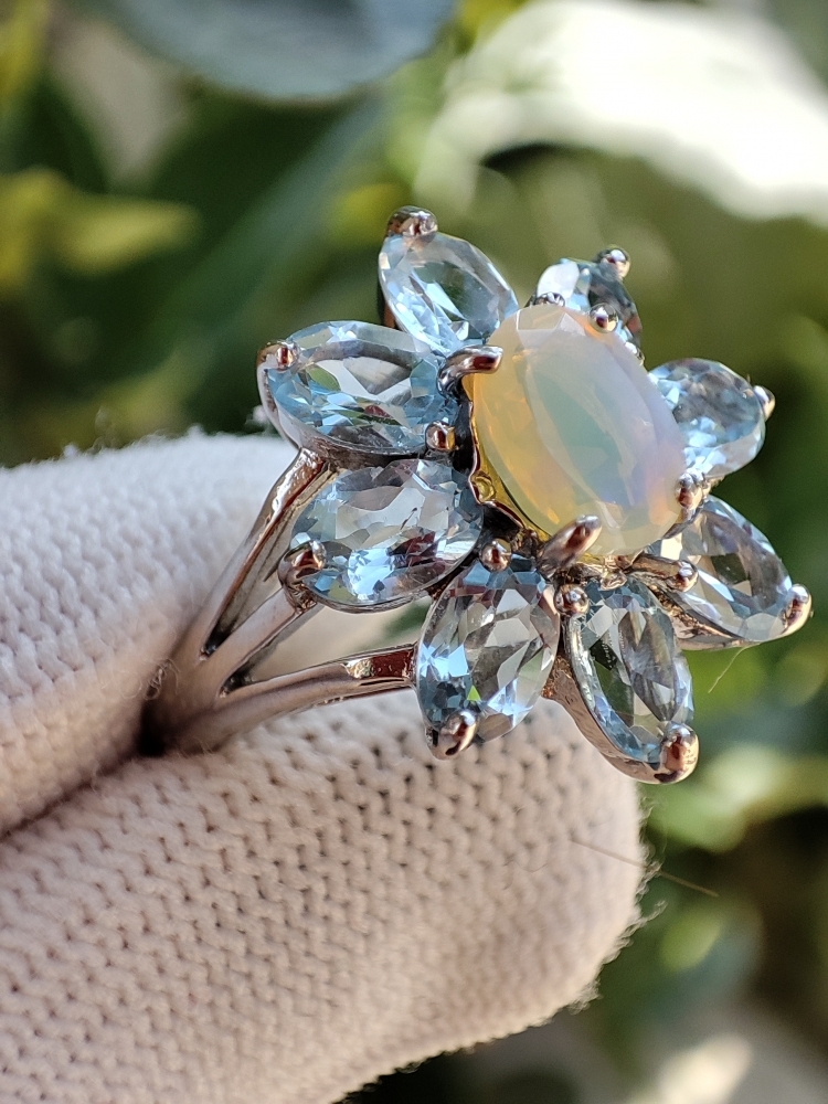 925 Inel argint cu opal si topaz masura 19