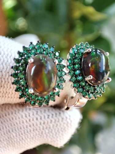 925 Cercei argint cu opal si spinel verde