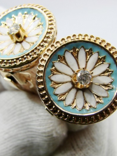 Cercei Aur 14K Cu Email Champleve si Diamante Diamant Natural