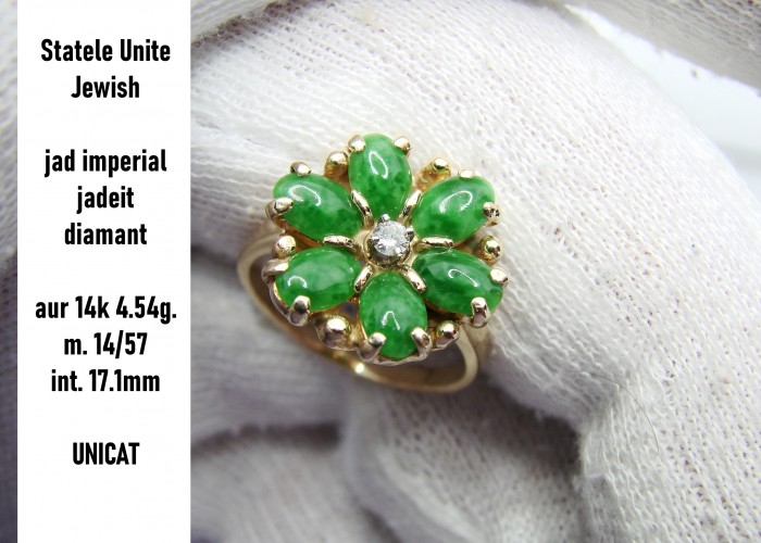 Inel Evreiesc Aur 14K Cu Jadeit Jad Natural Jade Authentic cu Certificat