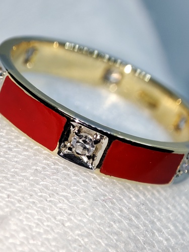 Inel aur 18k Eternity Memory cu diamante Diamant email Rosu