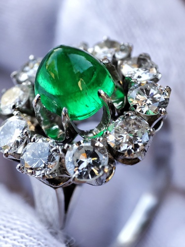 Inel aur alb 18k cu diamante si Smarald Diamant Natural Unicat