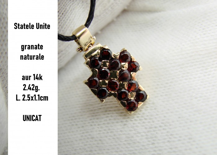 Cruciulita cruce aur 14k cu granate naturale