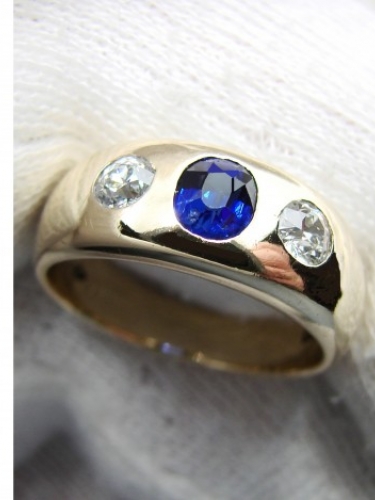 Inel aur 14k cu safir si diamante old cut