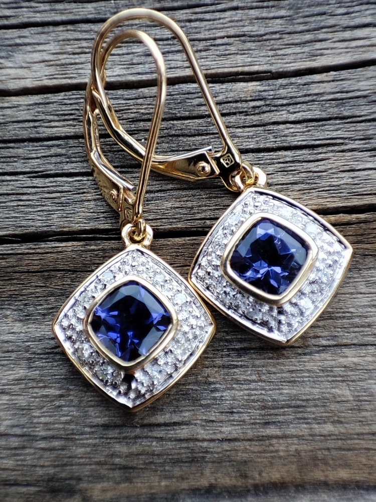 Cercei aur 14k cu Tanzanit Diamant tanzanite si diamante naturale Unicat