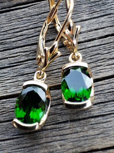 Cercei aur 14k chrome diopside unicat long