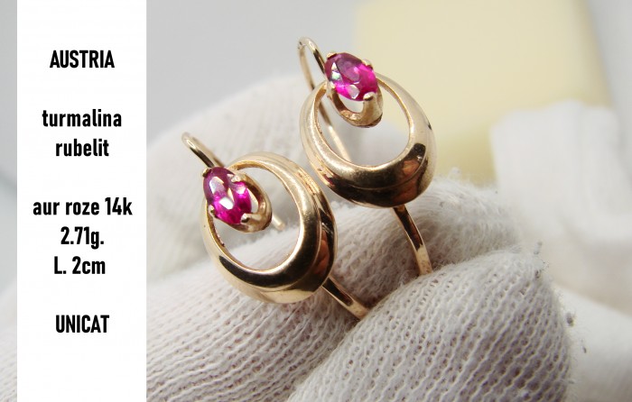 Cercei aur Retro 14k austria turmalina rubelit +