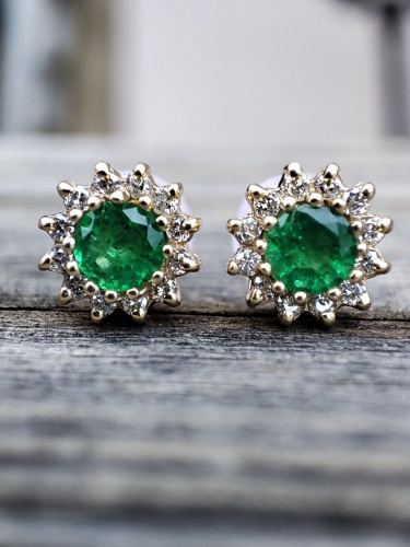 Cercei aur 14k Royal cu diamante si smaralde Diamant Smarald Natural