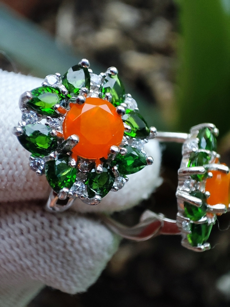 925 Cercei argint cu opal si diopsid