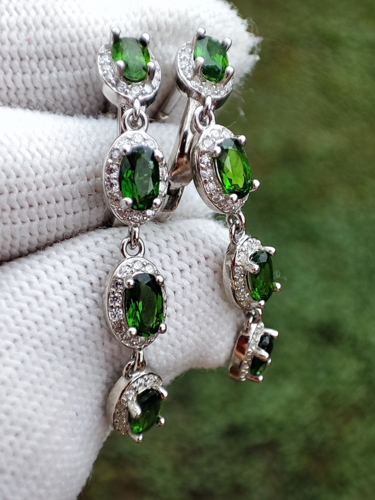 925 Cercei argint cu diopsid diopside
