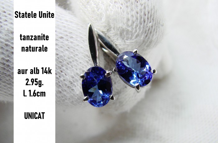 Cercei Aur Alb 14K Cu Tanzanite naturale Tanzanit Zoisite UNI