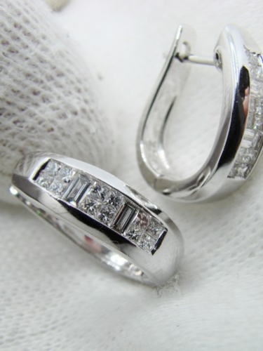 Cercei aur alb 14k cu diamante princess designer