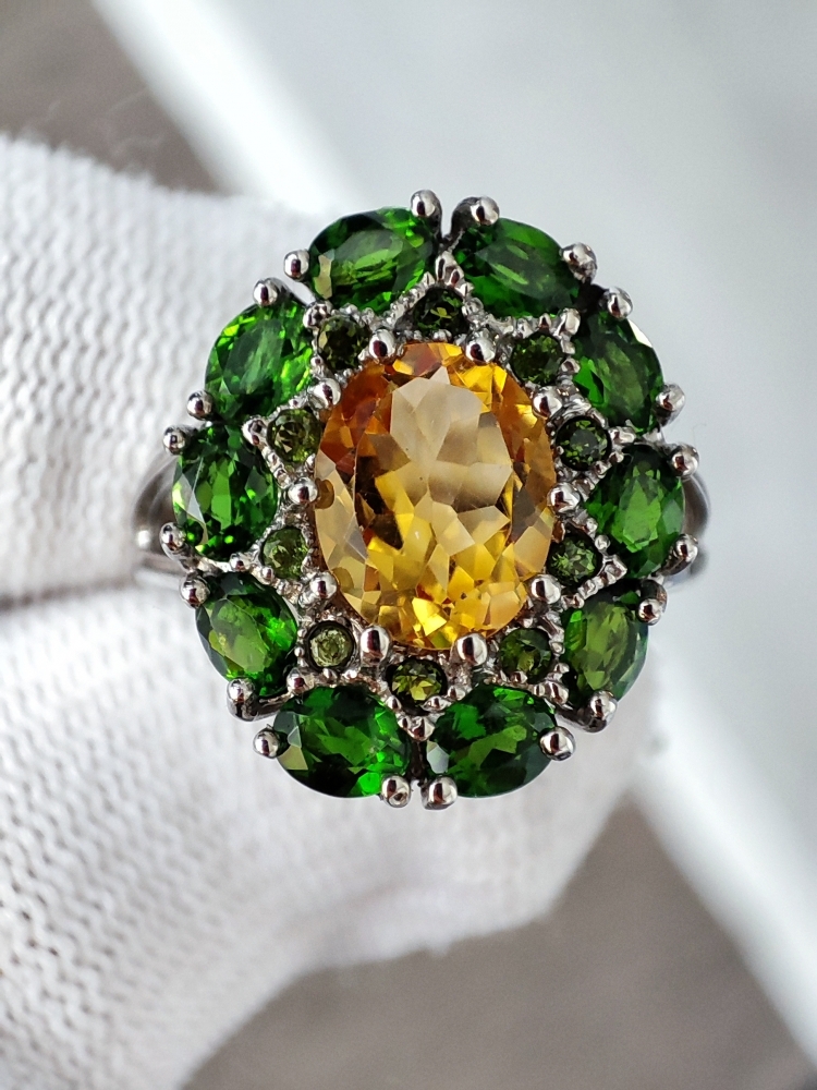 925 Inel argint cu citrin si diopside masura 17