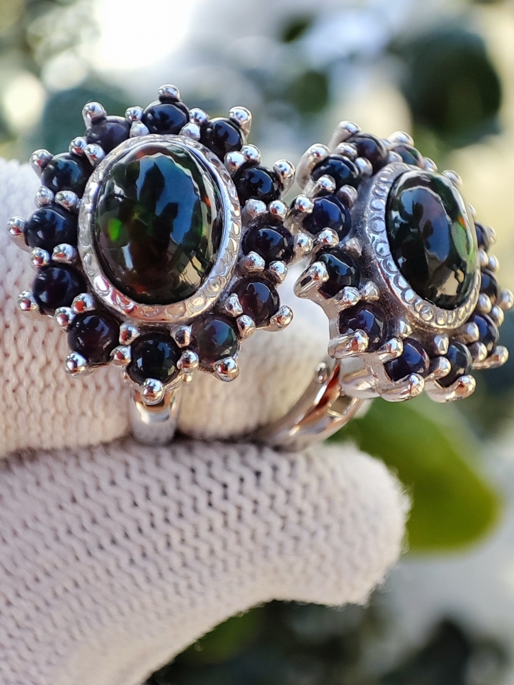 925 Cercei argint cu opal negru