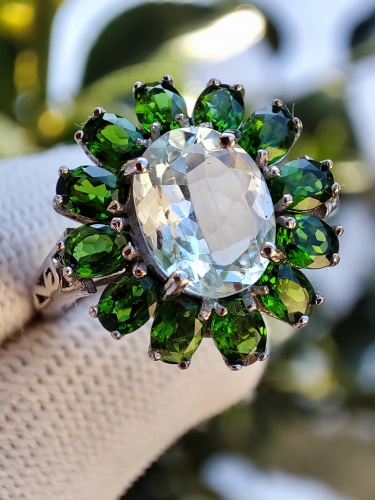 925 Inel argint cu aquamarin si diopsid masura 16.5