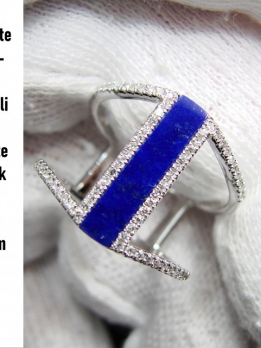 Inel aur alb 14k cu lapis lazuli si diamante Diamant natural