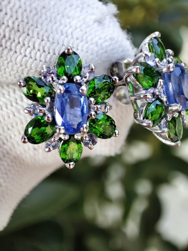 925 Cercei argint cu chianit si diopsid
