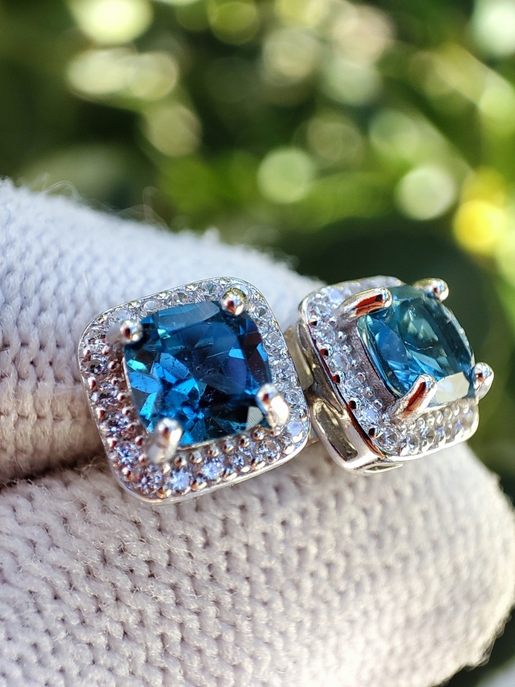 925 Cercei argint cu london blue topaz