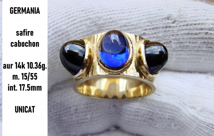 inel aur 14k cu safire Safir cabochon unicat