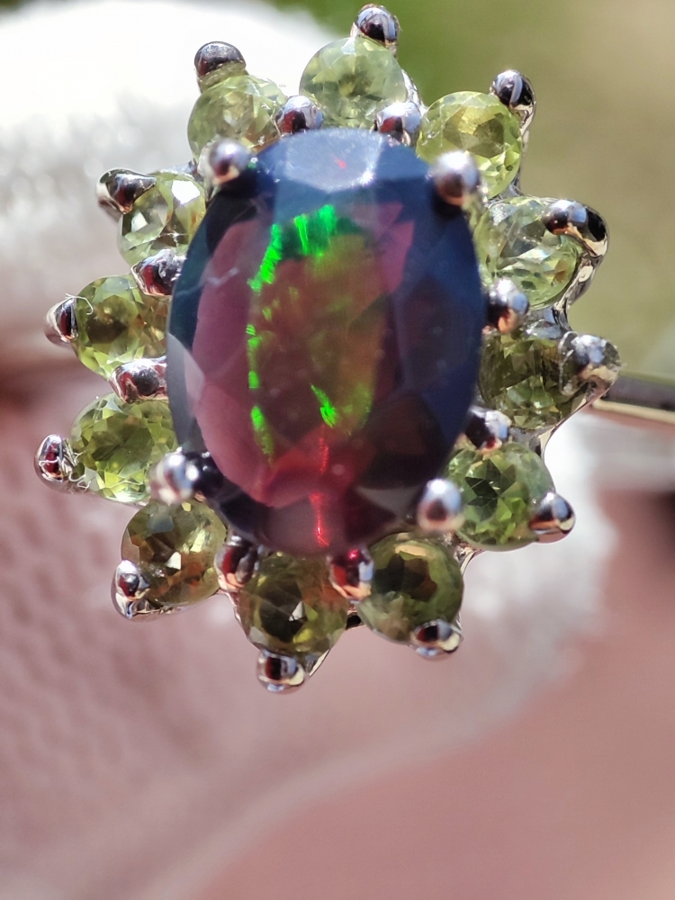 925 Inel argint cu opal si peridot masura 19
