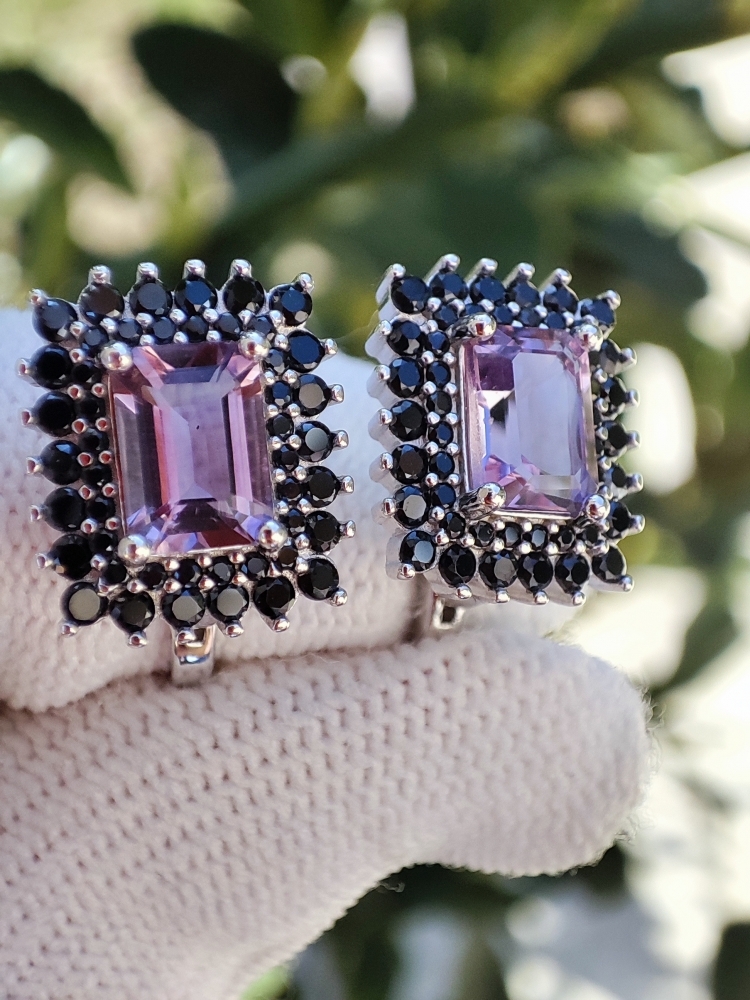 925 Cercei argint cu ametist si spinel