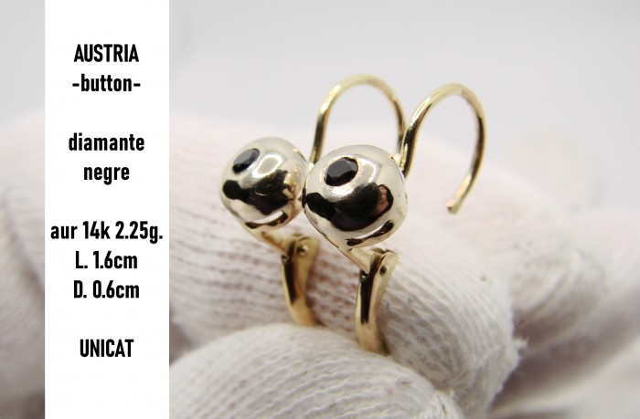 Cercei aur austria 14k cu diamante negre button diamant negru