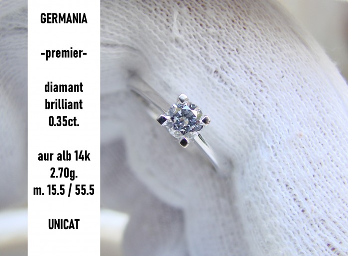 Inel aur alb 14k cu diamant brill 0.35ct. inel de logodna aniversar unicat