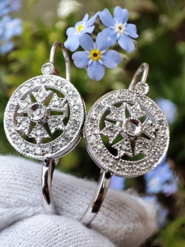 Cercei aur alb 14k fulg de nea snowflake USA