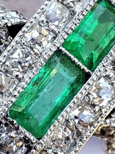 Inel aur 18k cu Smaralde si Diamante Smarald natural Diamant OLD euro Cut