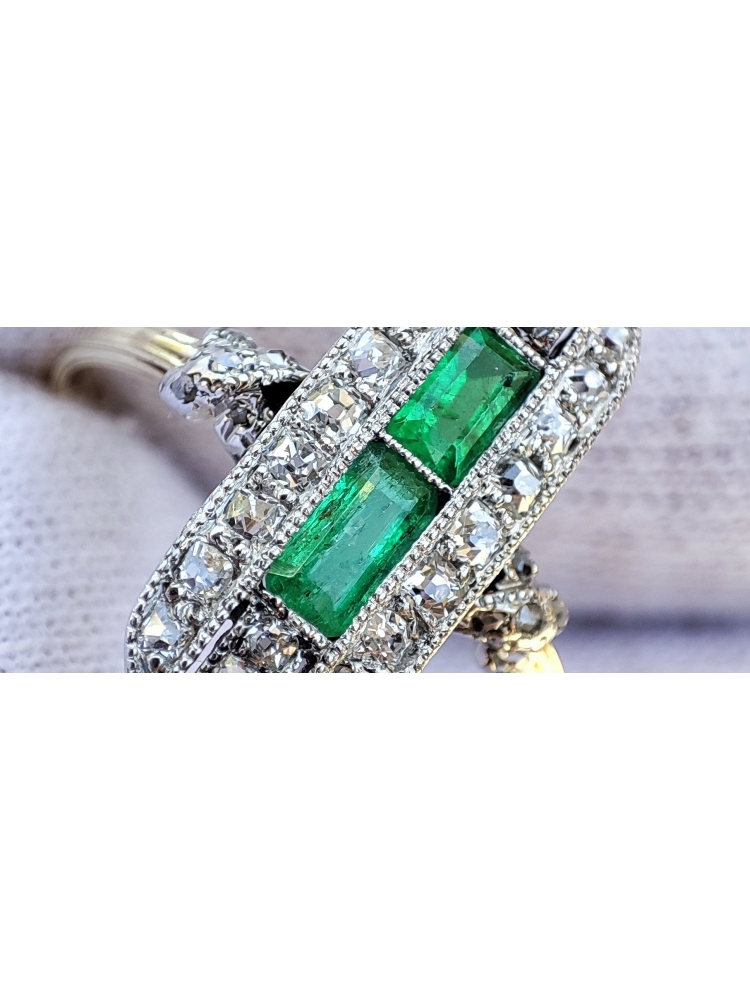 Inel aur 18k cu Smaralde si Diamante Smarald natural Diamant OLD euro Cut