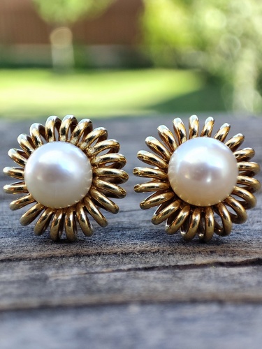 Cercei aur 14k Spirala cu Perla naturala de apa sarata perle AKOYA certificat