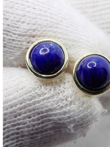 Cercei aur 14k cu lapis lazuli germania bezel button style