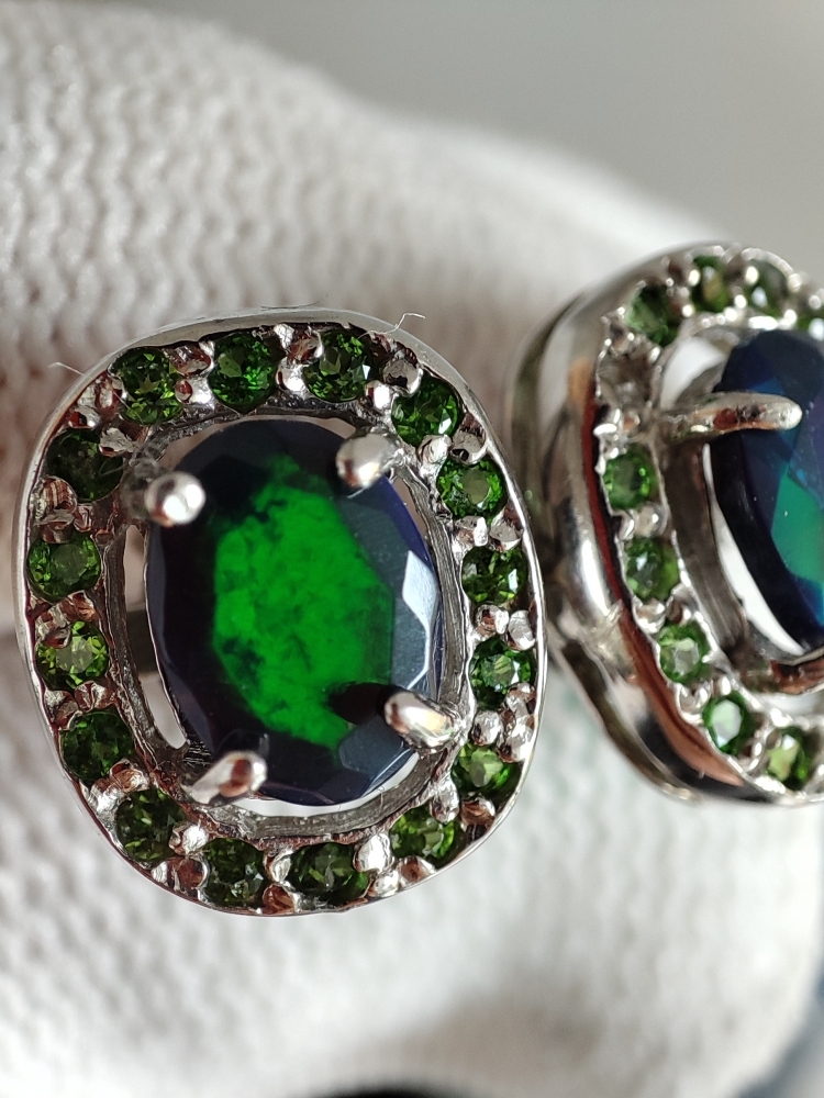 925 CERCEI ARGINT CU OPAL SI DIOPSIDE