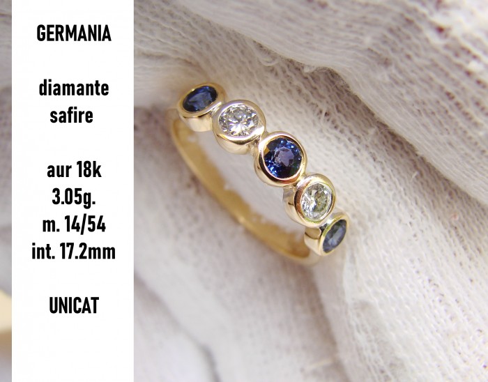 Inel Aur 18K Jubilee Cu safire Si Diamante half eternity traditional aniversar unicat