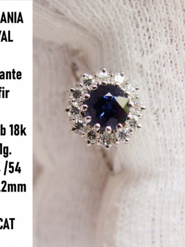 Inel aur alb ROYAL 18k cu safir si diamante de logodna traditional aniversar