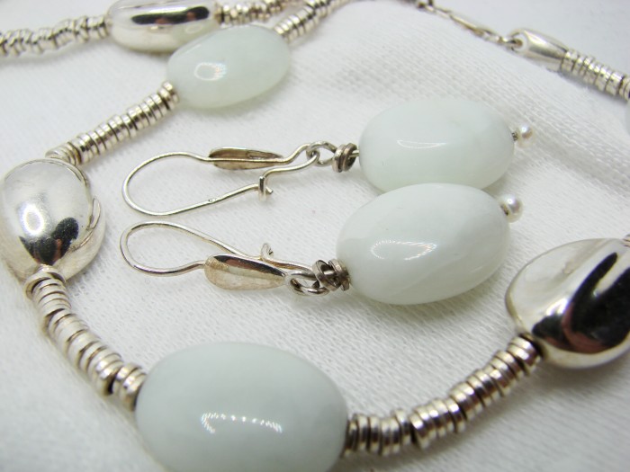 925 SET - COLIER BRATARA SI CERCEI ARGINT CU PIATRA LUNII